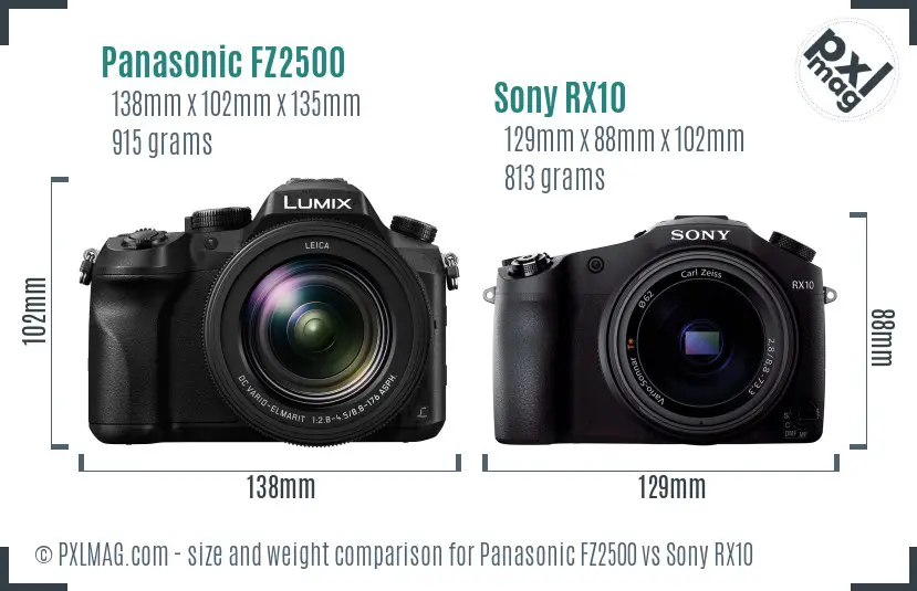 Panasonic FZ2500 vs Sony RX10 size comparison