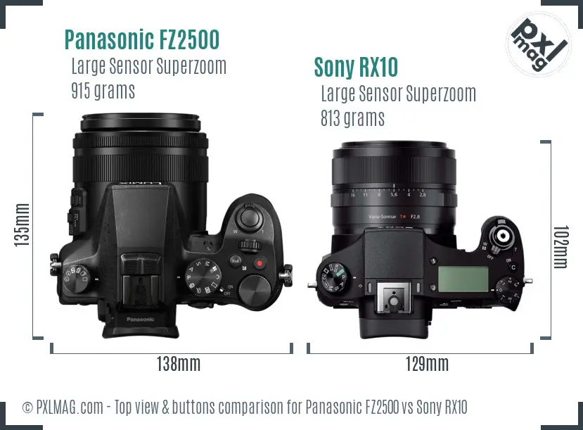 Panasonic FZ2500 vs Sony RX10 top view buttons comparison