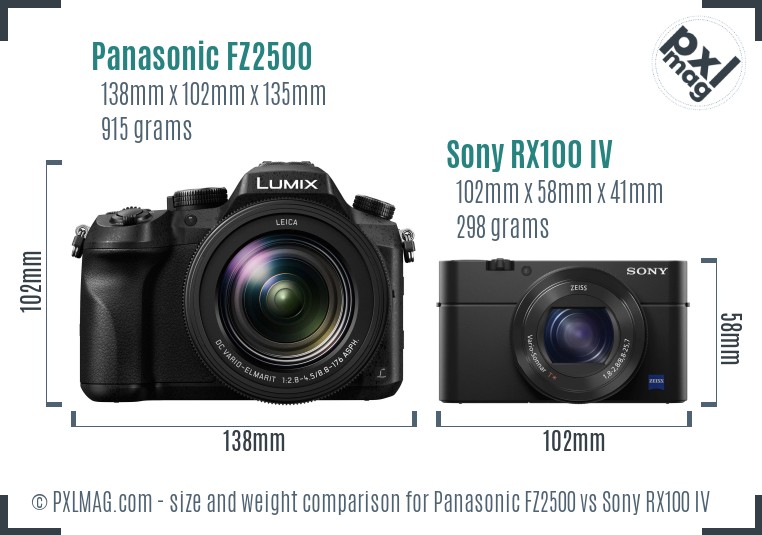 Panasonic FZ2500 vs Sony RX100 IV size comparison