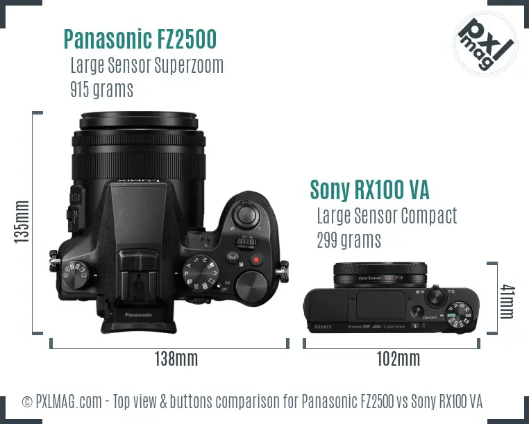 Panasonic FZ2500 vs Sony RX100 VA top view buttons comparison