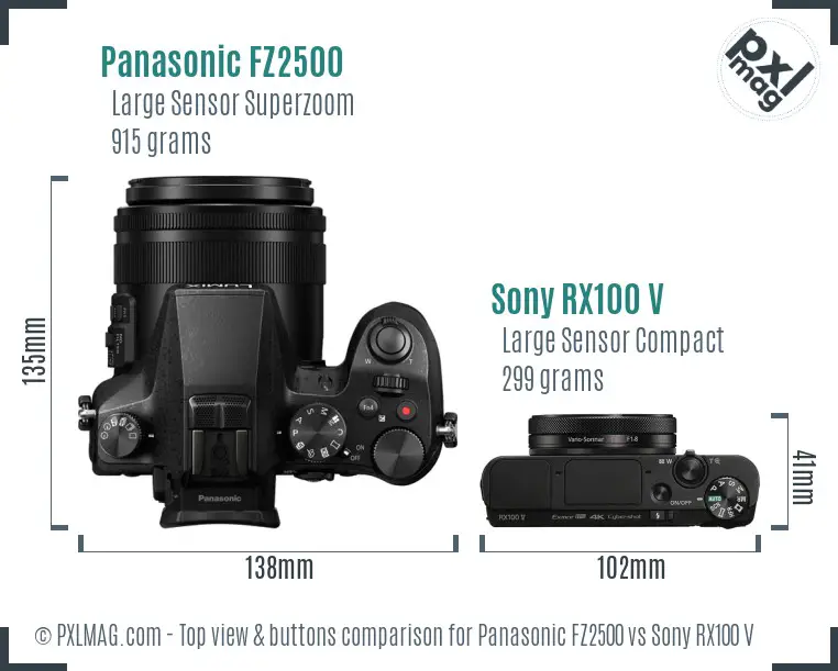 Panasonic FZ2500 vs Sony RX100 V top view buttons comparison