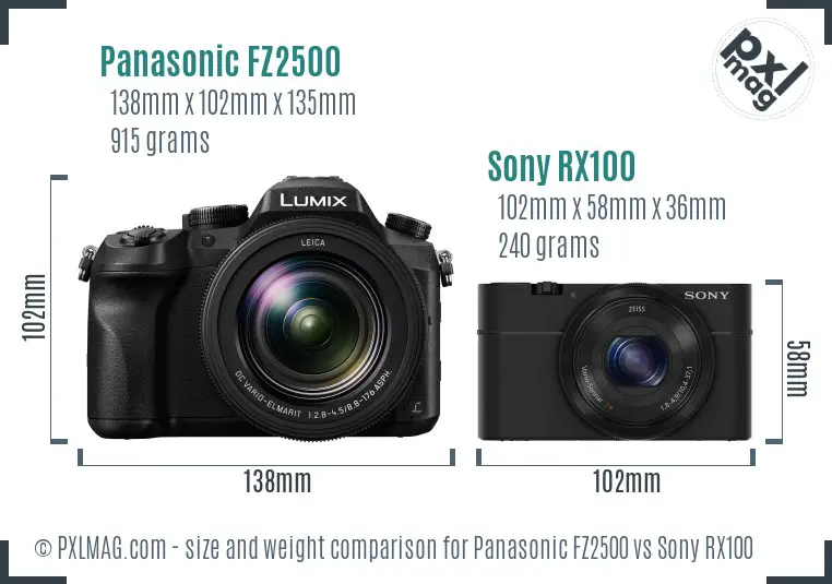 Panasonic FZ2500 vs Sony RX100 size comparison Panasonic FZ2500 vs Sony RX100 size comparison
