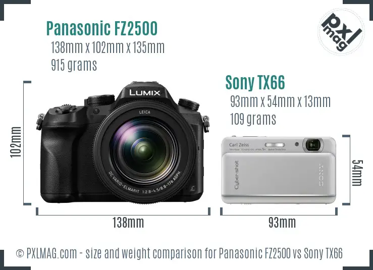 Panasonic FZ2500 vs Sony TX66 size comparison