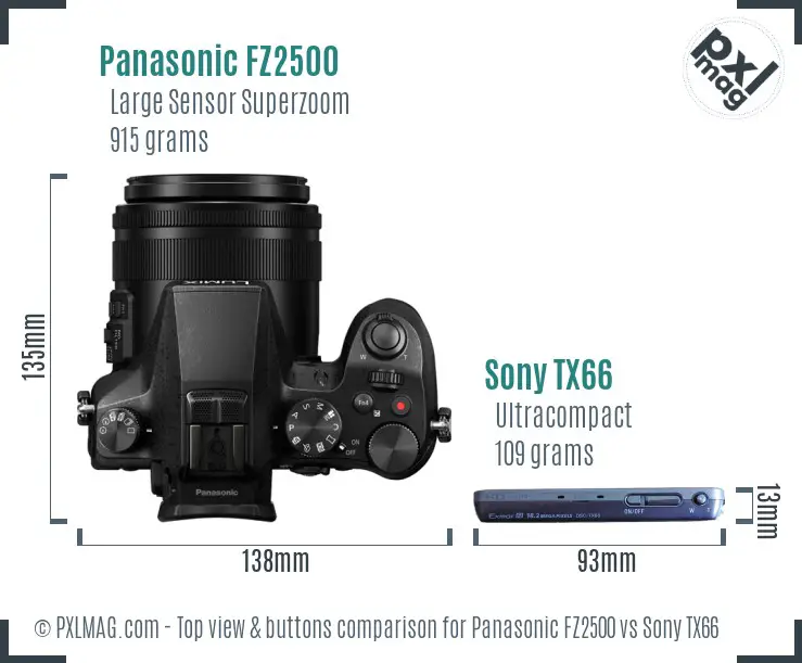 Panasonic FZ2500 vs Sony TX66 top view buttons comparison