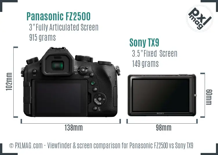 Panasonic FZ2500 vs Sony TX9 Screen and Viewfinder comparison