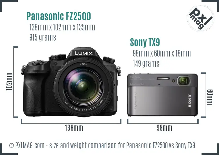 Panasonic FZ2500 vs Sony TX9 size comparison