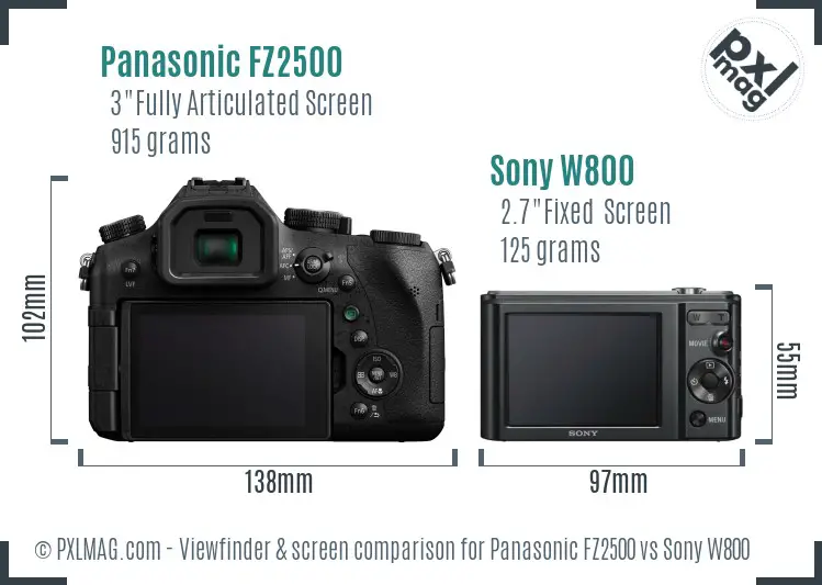 Panasonic FZ2500 vs Sony W800 Screen and Viewfinder comparison