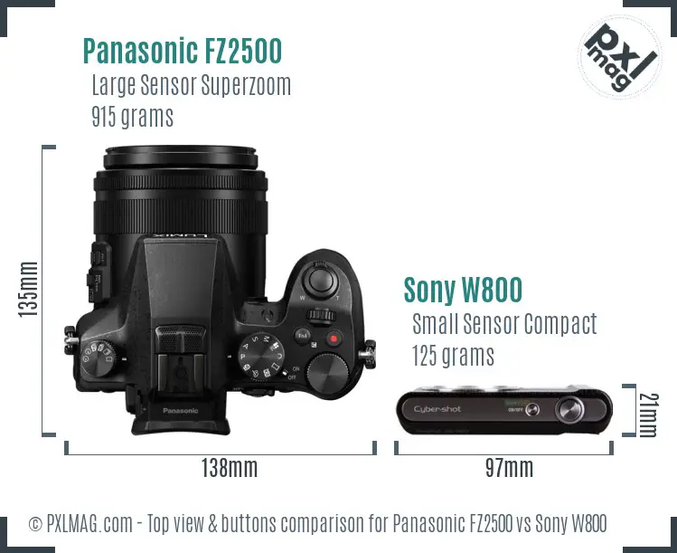 Panasonic FZ2500 vs Sony W800 top view buttons comparison