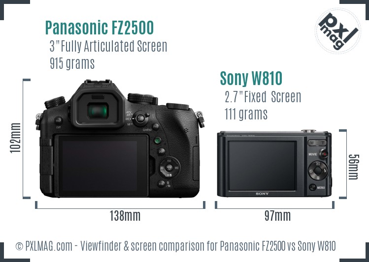 Panasonic FZ2500 vs Sony W810 Screen and Viewfinder comparison