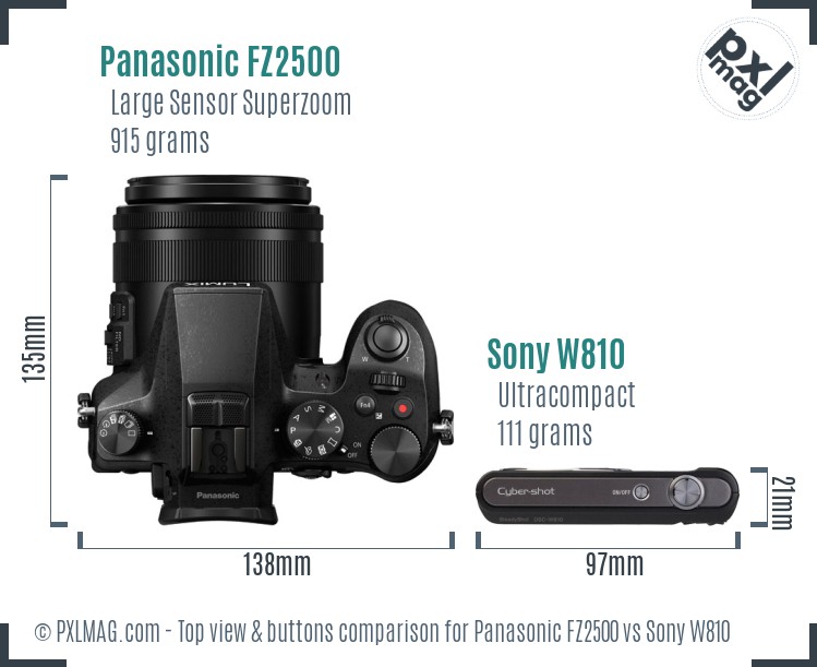 Panasonic FZ2500 vs Sony W810 top view buttons comparison