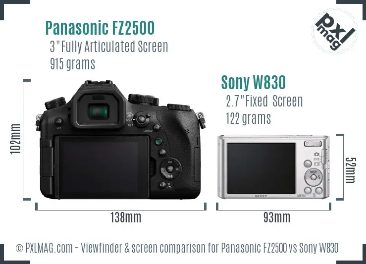 Panasonic FZ2500 vs Sony W830 Screen and Viewfinder comparison