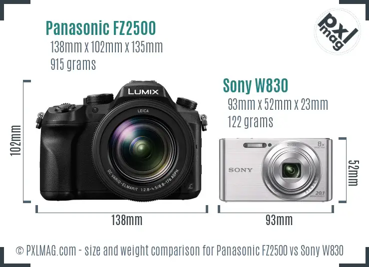 Panasonic FZ2500 vs Sony W830 size comparison