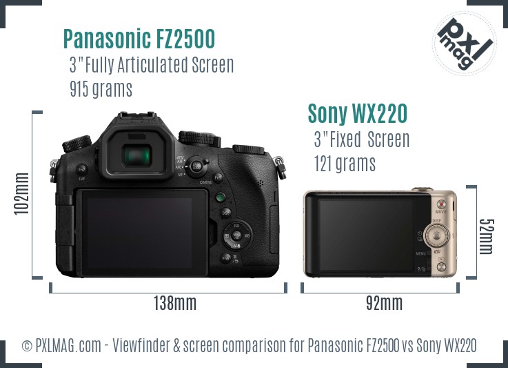 Panasonic FZ2500 vs Sony WX220 Screen and Viewfinder comparison