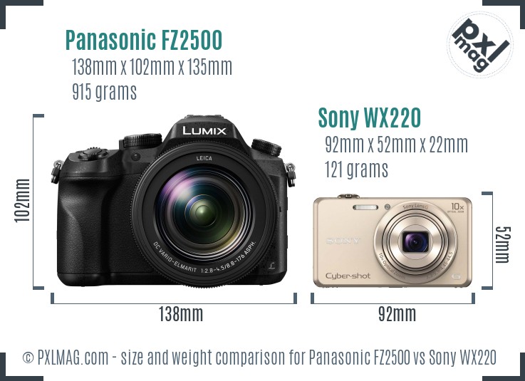 Panasonic FZ2500 vs Sony WX220 size comparison