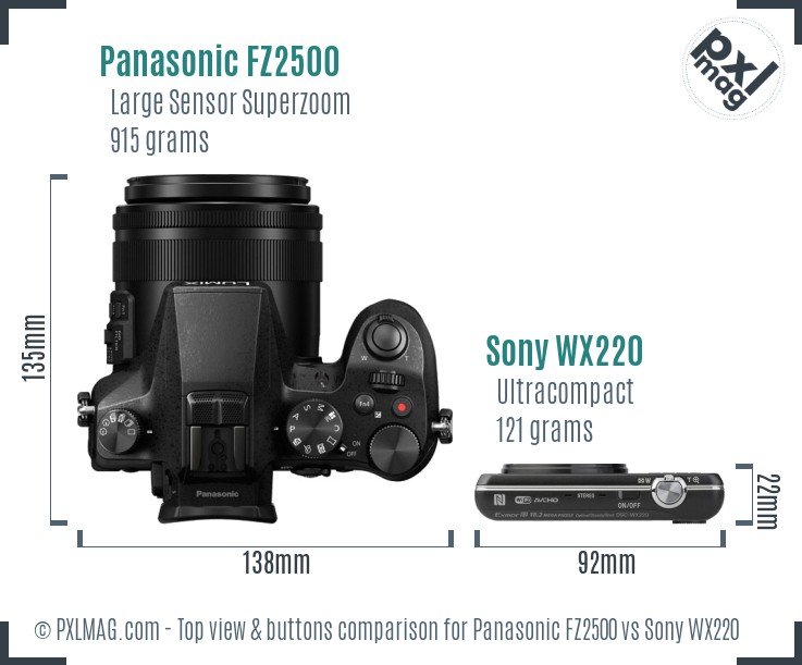 Panasonic FZ2500 vs Sony WX220 top view buttons comparison