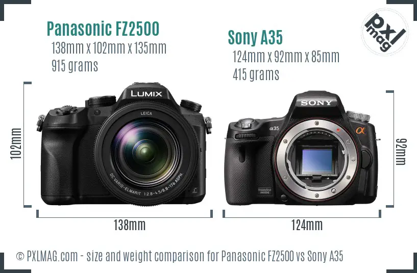 Panasonic FZ2500 vs Sony A35 size comparison Panasonic FZ2500 vs Sony A35 size comparison