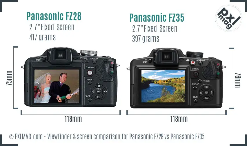 Panasonic FZ28 vs Panasonic FZ35 Screen and Viewfinder comparison