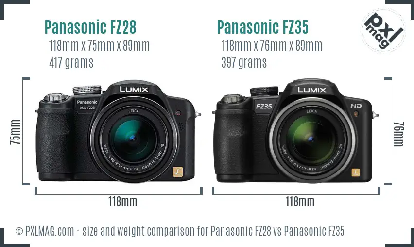 Panasonic FZ28 vs Panasonic FZ35 size comparison