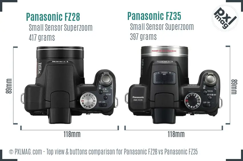 Panasonic FZ28 vs Panasonic FZ35 top view buttons comparison