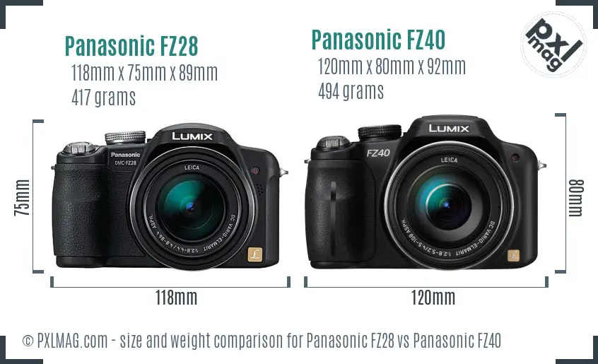 Panasonic FZ28 vs Panasonic FZ40 size comparison