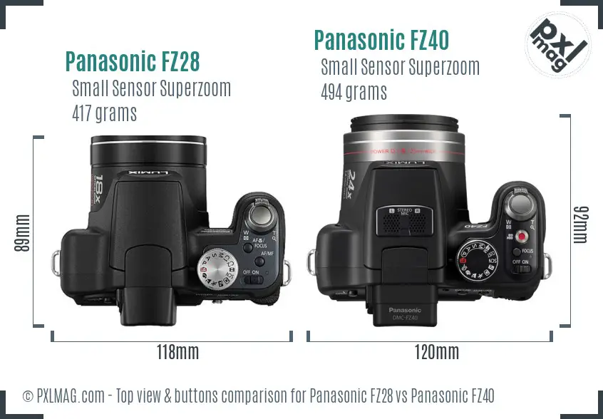 Panasonic FZ28 vs Panasonic FZ40 top view buttons comparison
