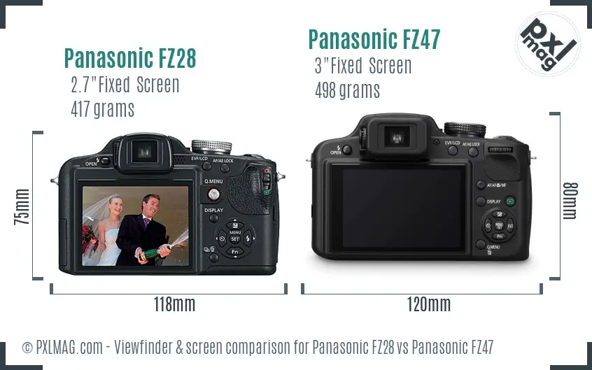 Panasonic FZ28 vs Panasonic FZ47 Screen and Viewfinder comparison