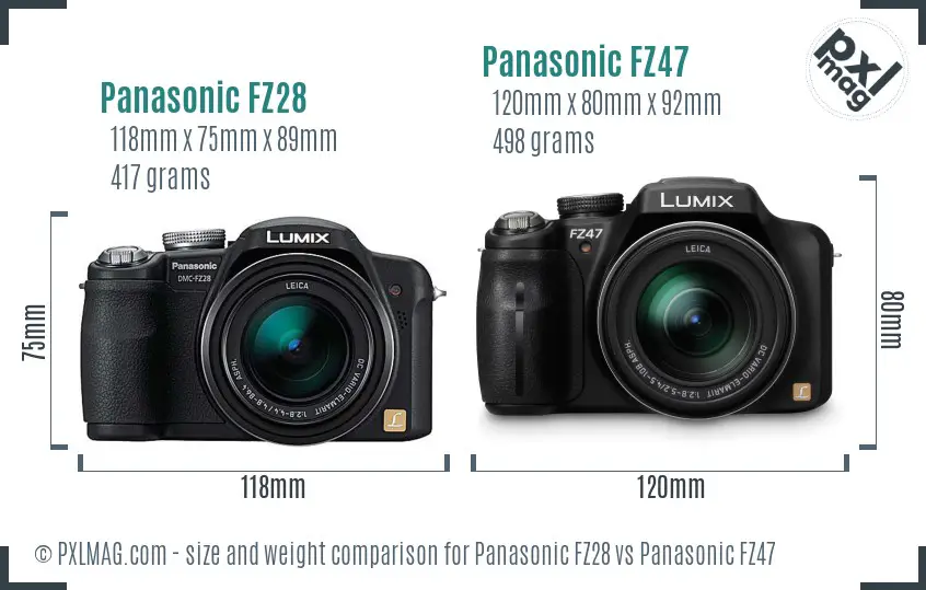 Panasonic FZ28 vs Panasonic FZ47 size comparison