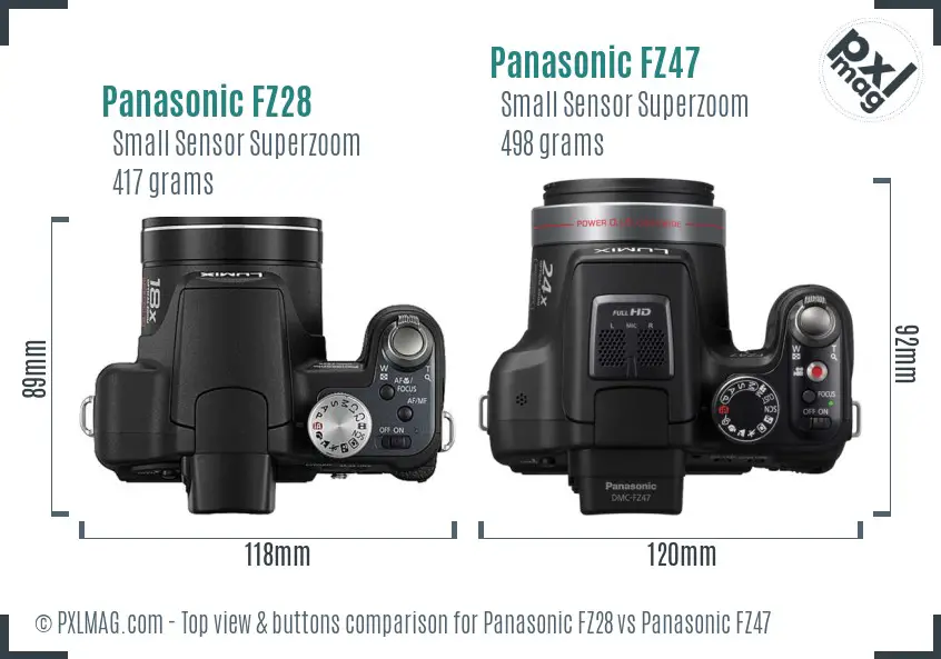 Panasonic FZ28 vs Panasonic FZ47 top view buttons comparison