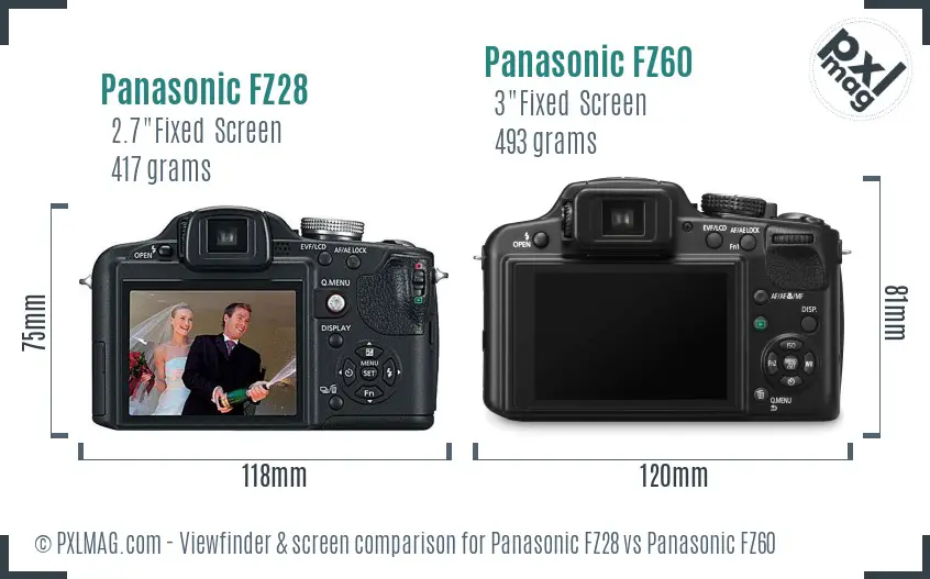 Panasonic FZ28 vs Panasonic FZ60 Screen and Viewfinder comparison