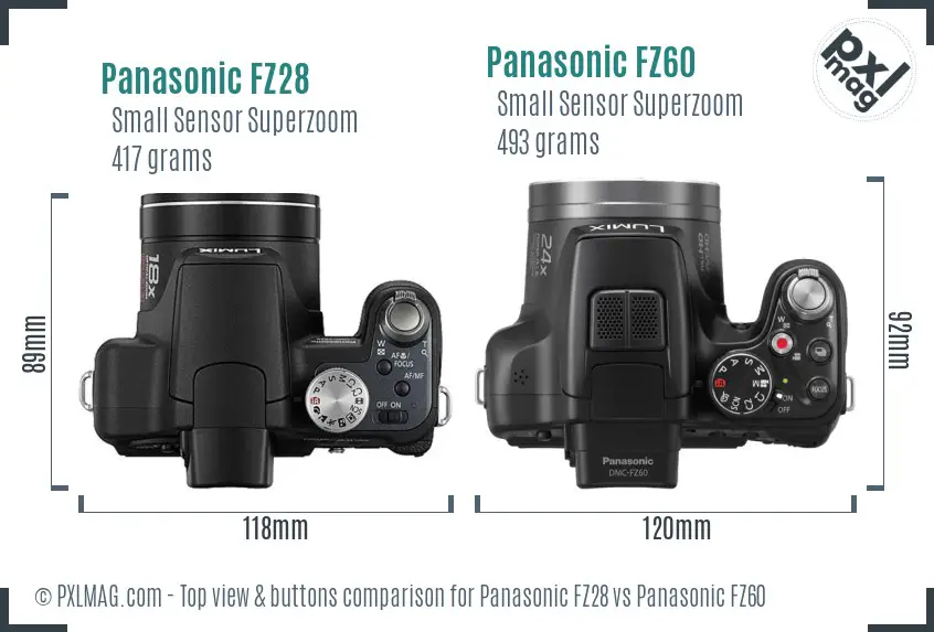 Panasonic FZ28 vs Panasonic FZ60 top view buttons comparison