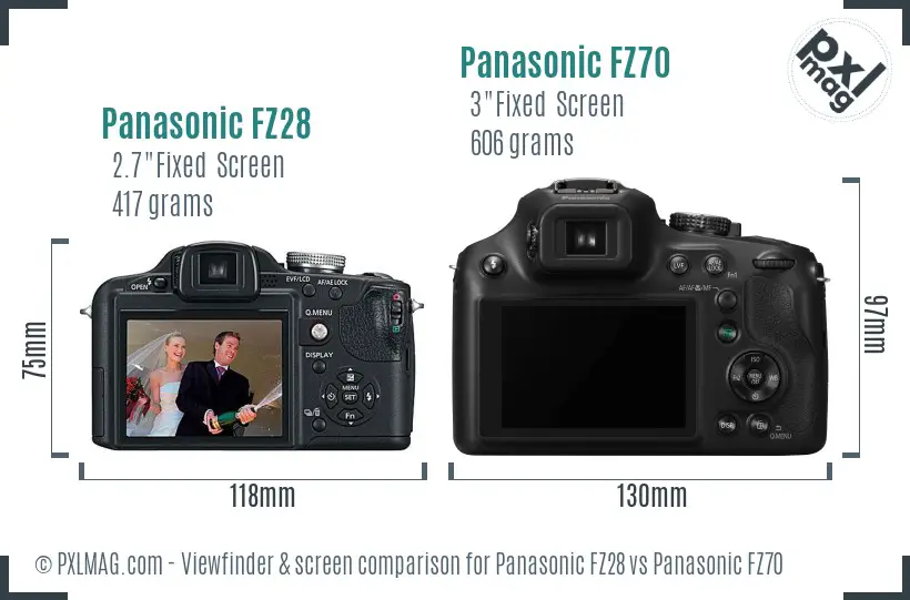 Panasonic FZ28 vs Panasonic FZ70 Screen and Viewfinder comparison