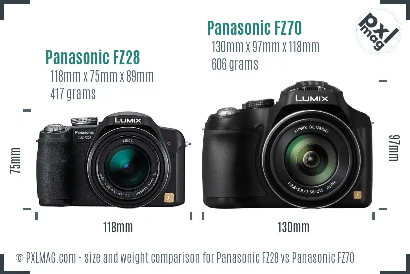 Panasonic FZ28 vs Panasonic FZ70 size comparison