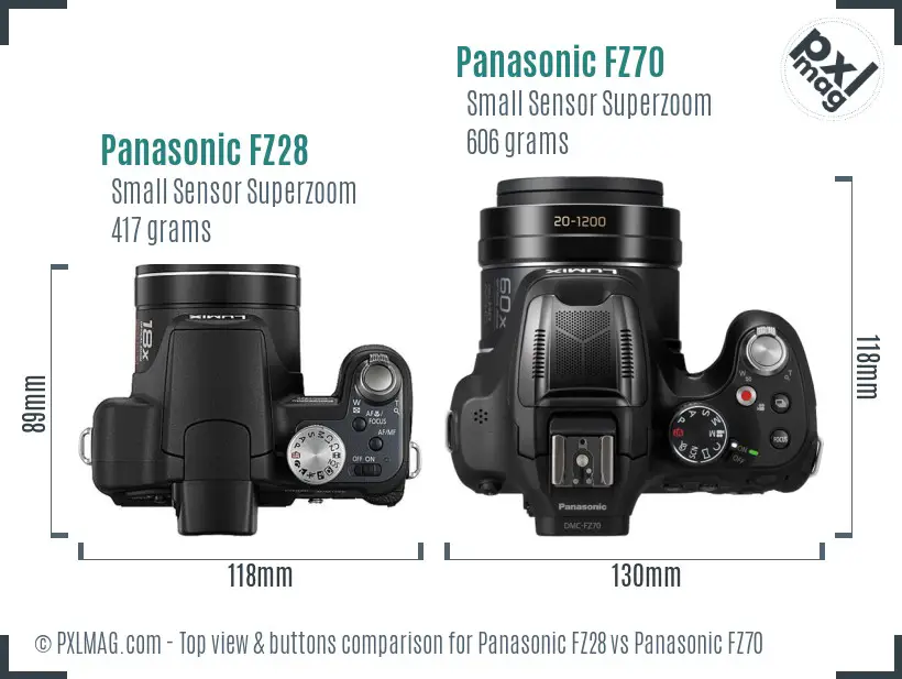 Panasonic FZ28 vs Panasonic FZ70 top view buttons comparison