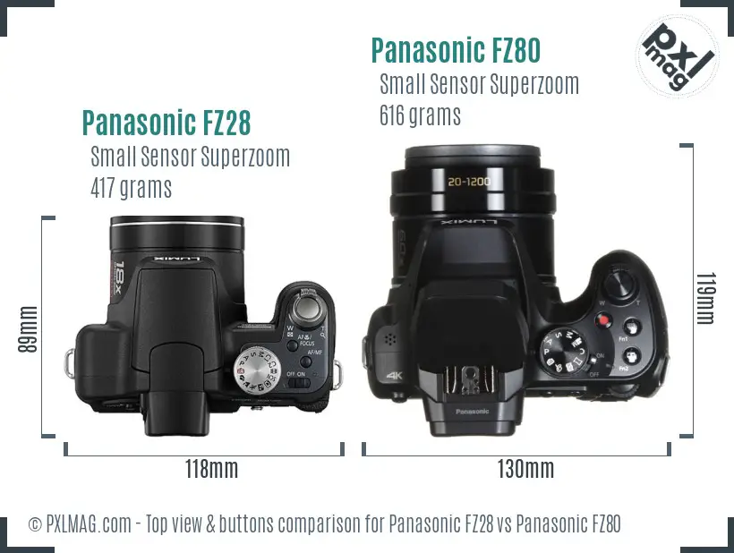 Panasonic FZ28 vs Panasonic FZ80 top view buttons comparison