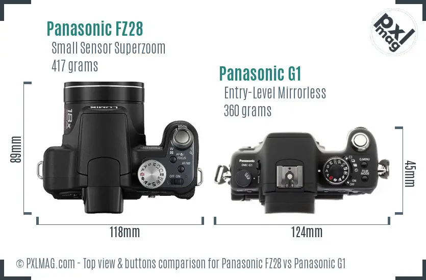 Panasonic FZ28 vs Panasonic G1 top view buttons comparison