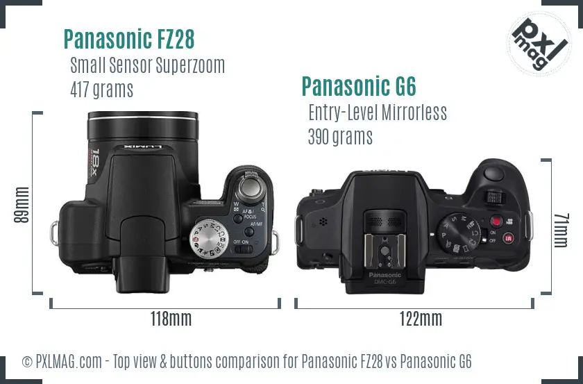 Panasonic FZ28 vs Panasonic G6 top view buttons comparison