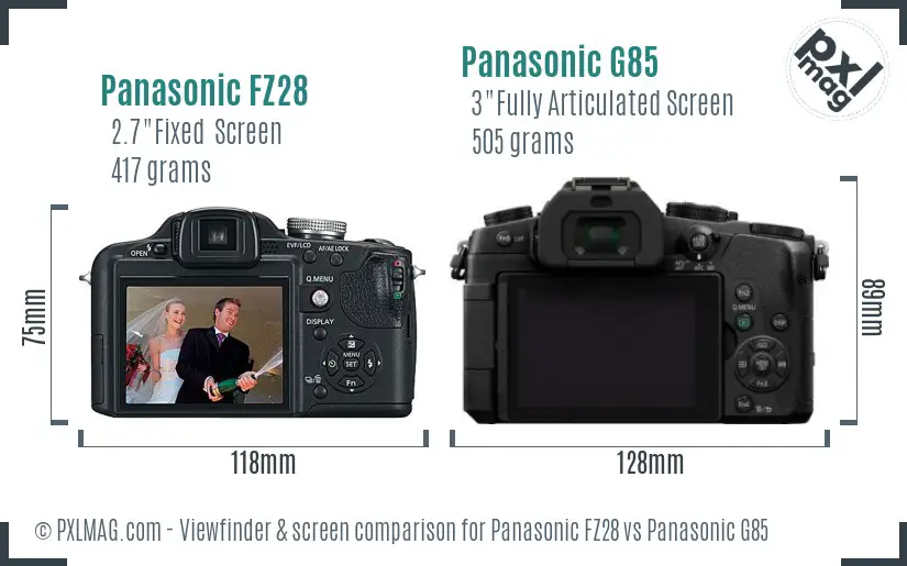 Panasonic FZ28 vs Panasonic G85 Screen and Viewfinder comparison