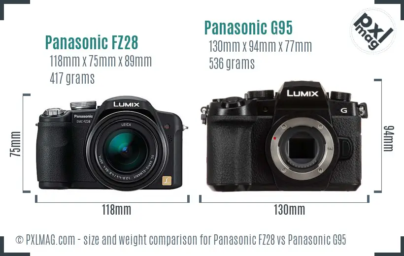 Panasonic FZ28 vs Panasonic G95 size comparison