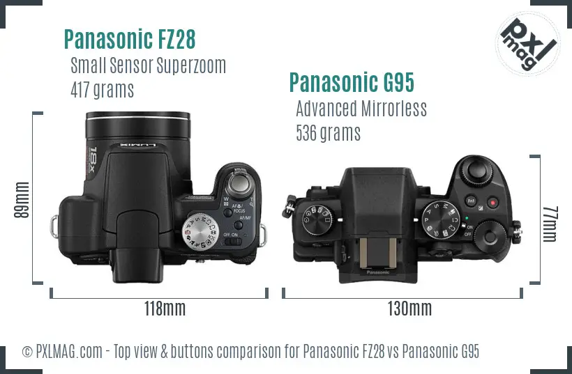 Panasonic FZ28 vs Panasonic G95 top view buttons comparison