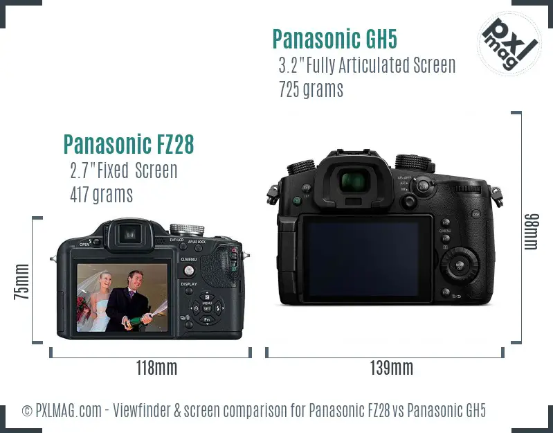 Panasonic FZ28 vs Panasonic GH5 Screen and Viewfinder comparison