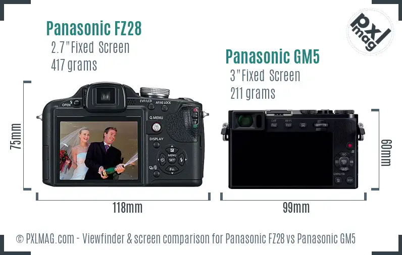 Panasonic FZ28 vs Panasonic GM5 Screen and Viewfinder comparison