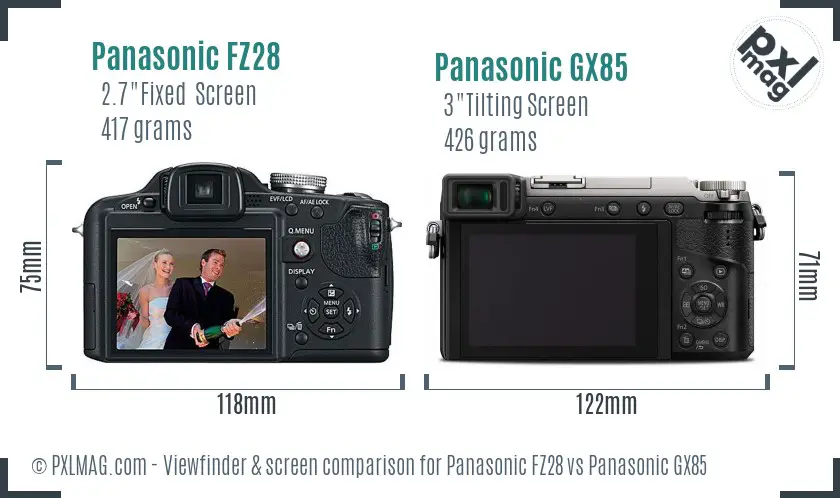 Panasonic FZ28 vs Panasonic GX85 Screen and Viewfinder comparison