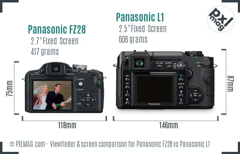 Panasonic FZ28 vs Panasonic L1 Screen and Viewfinder comparison