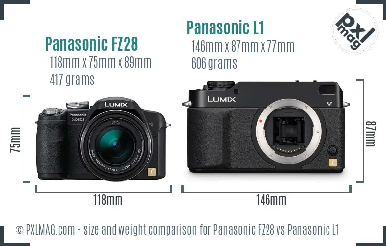 Panasonic FZ28 vs Panasonic L1 size comparison