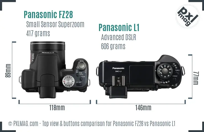 Panasonic FZ28 vs Panasonic L1 top view buttons comparison