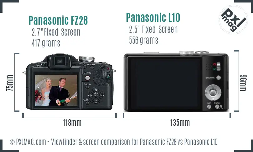 Panasonic FZ28 vs Panasonic L10 Screen and Viewfinder comparison