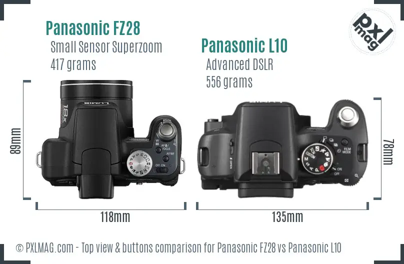 Panasonic FZ28 vs Panasonic L10 top view buttons comparison