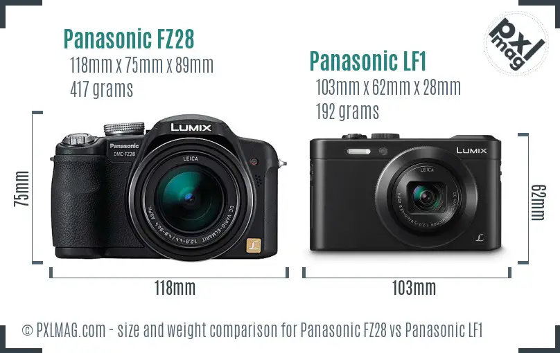 Panasonic FZ28 vs Panasonic LF1 size comparison