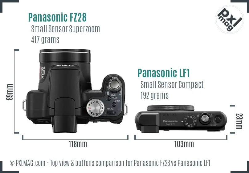 Panasonic FZ28 vs Panasonic LF1 top view buttons comparison