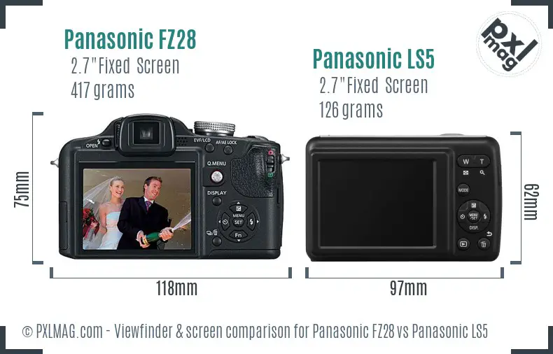Panasonic FZ28 vs Panasonic LS5 Screen and Viewfinder comparison